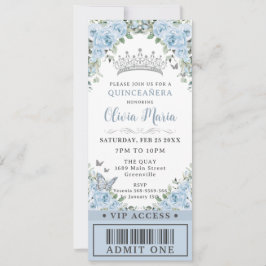 Baby Blue Floral Butterfly Quinceañera VIP Ticket Einladung