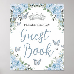 Baby Blue Floral Butterfly Quinceñera Gästebuch