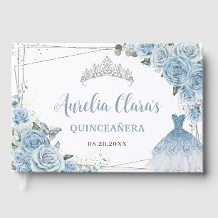 Baby Blue Floral Dress Gown Silver Quinceañera Gästebuch