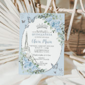 Baby Blue Floral Eiffel Butterflies Quinceañera Einladung