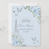 Baby Blue Floral Eiffel Butterflies Quinceañera Einladung (Rückseite)