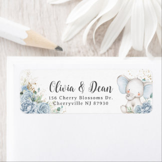 Baby Blue Floral Elephant Boy Baby Shower address