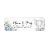 Baby Blue Floral Elephant Boy Baby Shower address (Vorne)