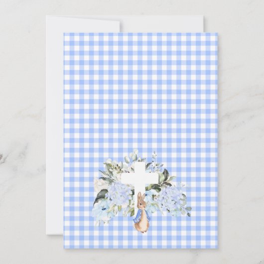 Baby Blue Floral French Peter Rabbit Taufe Einladung (Rückseite)