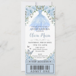 Baby Blue Floral Goress Quinceañera VIP Ticket Einladung