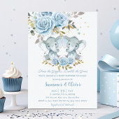 Baby Blue Floral Niedlich Elefanten Twins Baby Dus Einladung