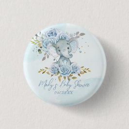 Baby Blue Floral Niedlich Elephant Boy Baby Dusche Button