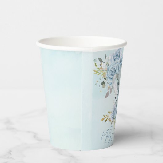 Baby Blue Floral Niedlich Elephant Boy Baby Dusche Pappbecher (Rechts)