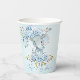 Baby Blue Floral Niedlich Elephant Boy Baby Dusche Pappbecher