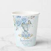 Baby Blue Floral Niedlich Elephant Boy Baby Dusche Pappbecher (Rückseite)