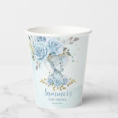 Baby Blue Floral Niedlich Elephant Boy Baby Dusche Pappbecher (Vorderseite)