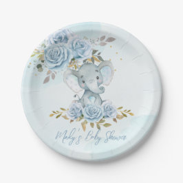 Baby Blue Floral Niedlich Elephant Boy Baby Dusche Pappteller