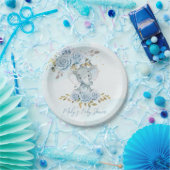 Baby Blue Floral Niedlich Elephant Boy Baby Dusche Pappteller (Party)
