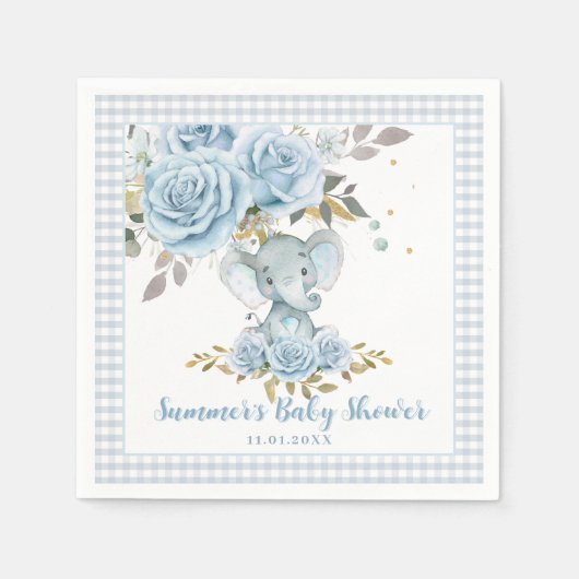 Baby Blue Floral Niedlich Elephant Boy Baby Dusche Serviette (Vorderseite)