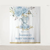 Baby Blue Floral Niedlich Elephant Boy Baby Dusche Wandteppich (Vorderseite)