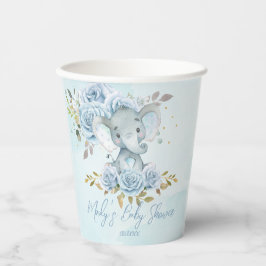 Baby Blue Floral Niedlich Elephant Boy Baby Shower Pappbecher