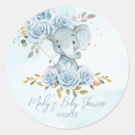 Baby Blue Floral Niedlich Elephant Boy Baby Shower Runder Aufkleber