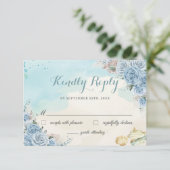 Baby Blue Floral Pampas Grass Beach Sweet 16 Antwo RSVP Karte (Stehend Vorderseite)