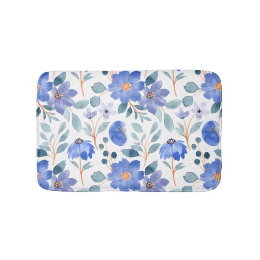Baby Blue Floral Pattern Badematte (Vorderseite)