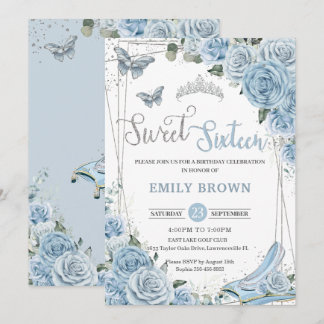 Baby Blue Floral Princess 16 . Geburtstag 16. Einladung