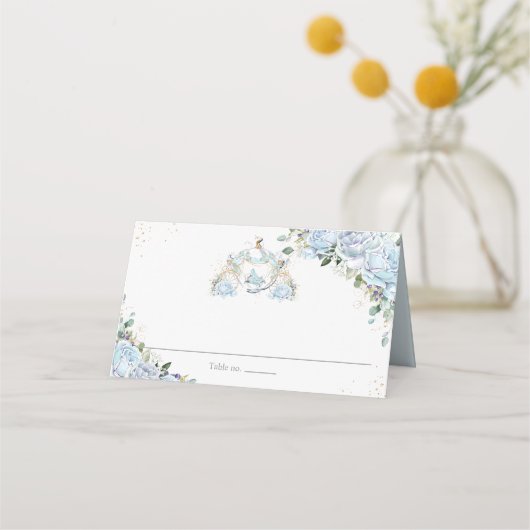 Baby Blue Floral Princess Carriage Quinceanera 16 Platzkarte (Rückseite)