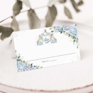 Baby Blue Floral Princess Carriage Quinceanera 16 Platzkarte