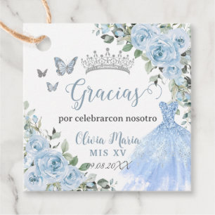 Baby Blue Floral Princess Dress Silver Quinceañera Geschenkanhänger