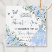 Baby Blue Floral Princess Dress Silver Quinceañera Geschenkanhänger (Rückseite)