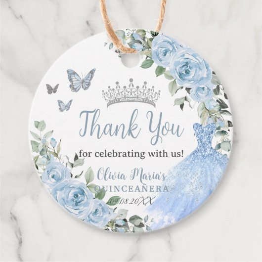 Baby Blue Floral Princess Dress Silver Quinceañera Geschenkanhänger (Vorderseite)