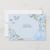 Baby Blue Floral Princess Dress Silver Quinceañera RSVP Karte (Rückseite)