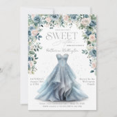 Baby Blue Floral Princess Dress Sweet 16 Sechzehn Einladung (Vorderseite)