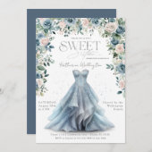 Baby Blue Floral Princess Dress Sweet 16 Sechzehn Einladung (Vorne/Hinten)