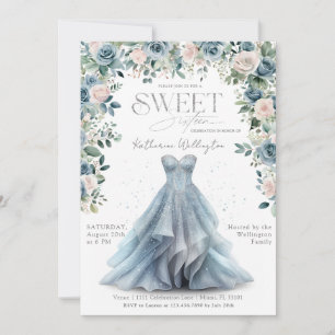 Baby Blue Floral Princess Dress Sweet 16 Sechzehn Einladung