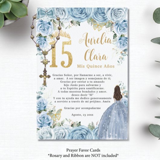 Baby Blue Floral Princess Quinceañera Gebet Card Begleitkarte