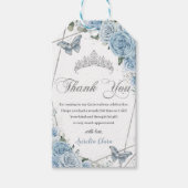 Baby Blue Floral Quinceanera Silberschmetterlinge Geschenkanhänger (Vorderseite)