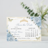 Baby Blue Floral Quinceanera Sweet 16 Calendar Save The Date (Stehend Vorderseite)