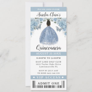 Baby Blue Floral Quinceanera Sweet 16 VIP Ticket Einladung