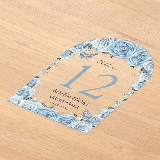 Baby Blue Floral Quinceañera XV 16 Tischnummer (Ablage )