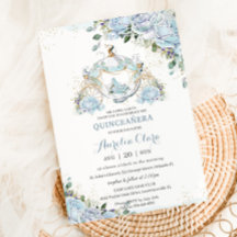 Baby Blue Floral Rose Princess Coach Quinceanera