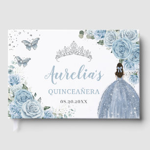 Baby Blue Floral Rose Princess Silver Quinceañera Gästebuch