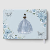 Baby Blue Floral Rose Princess Silver Quinceañera Gästebuch (Rückseite)
