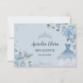 Baby Blue Floral Rose Quinceañera Butterfly Kleid RSVP Karte (Rückseite)