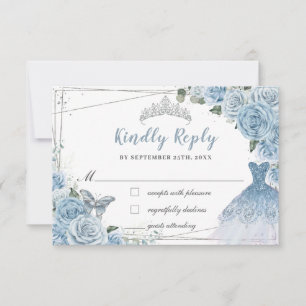 Baby Blue Floral Rose Quinceañera Butterfly Kleid RSVP Karte