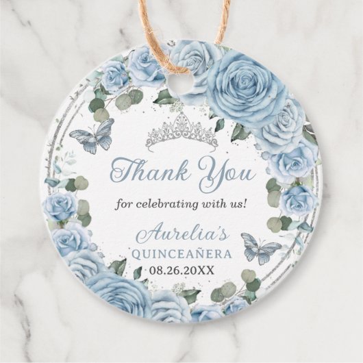 Baby Blue Floral Silver Butterflies Princess Tiara Geschenkanhänger (Vorderseite)