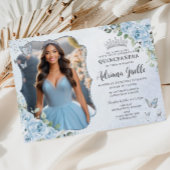 Baby Blue Floral Silver Quinceañera 16. Bild Einladung