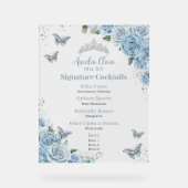 Baby Blue Floral Silver Quinceanera Bar Drink Menü Acrylschild (Vorderseite)