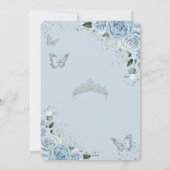 Baby Blue Floral Silver Quinceañera Butterfliegen Save The Date (Rückseite)
