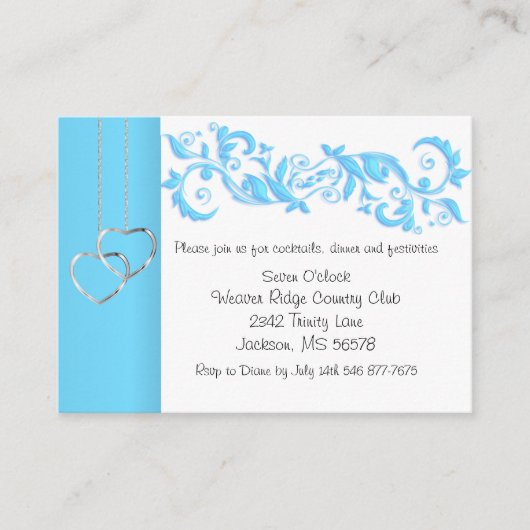 Baby Blue Floral Swirl and White - Empfang Begleitkarte (Vorderseite)