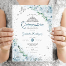 Baby Blue Floral Watercolor Rose Quinceanera