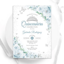 Baby Blue Floral Watercolor Rose Quinceanera
